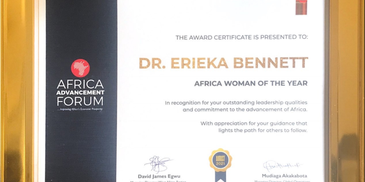 Dr Erieka Bennett Awarded Africa Woman of the Year